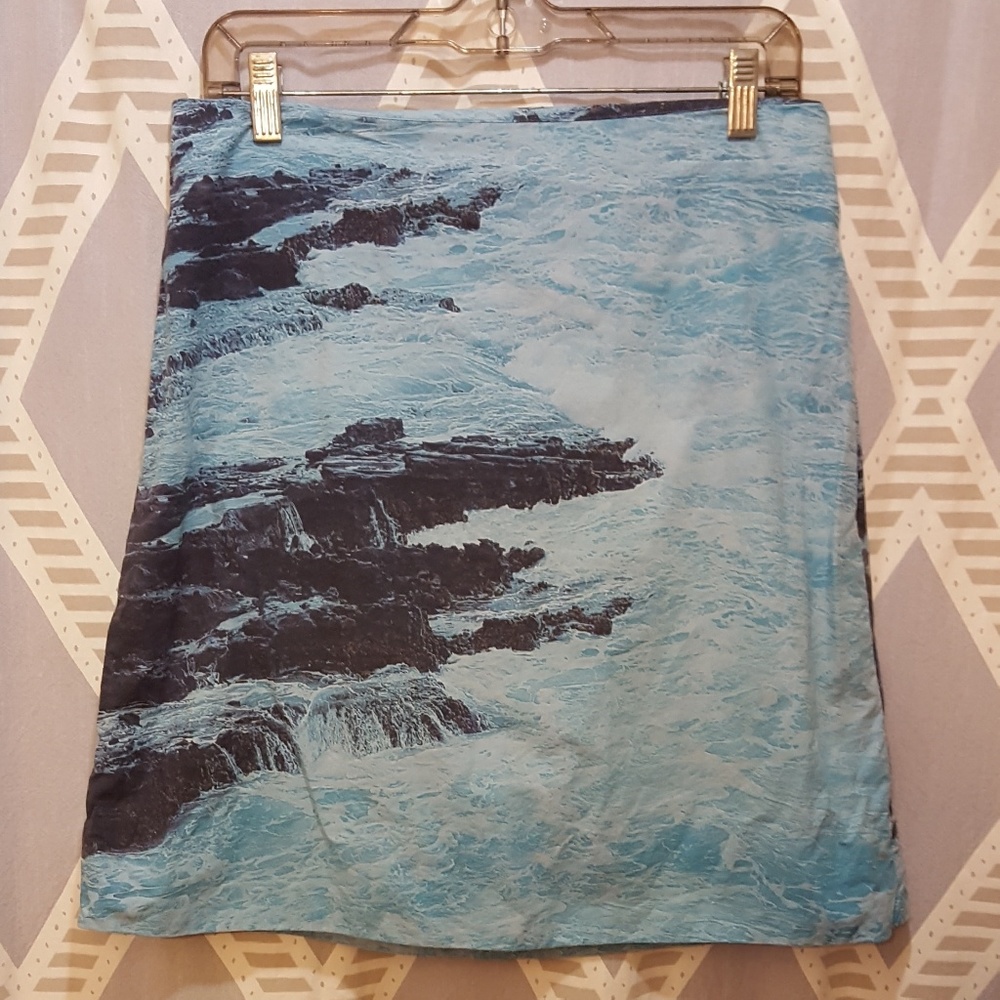 Anthropologie Blue Ocean Print Pencil Skirt